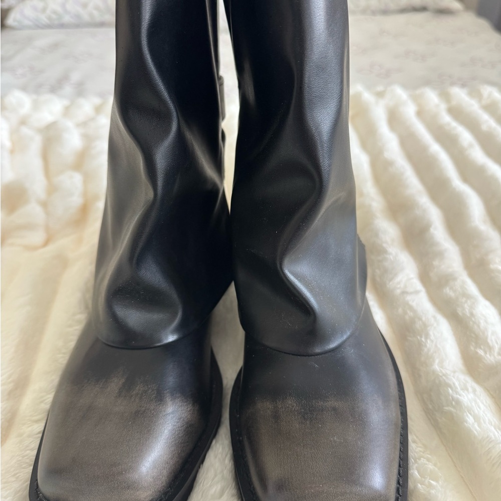 Steve Madden Black Leather Buckle Up Mid-Calf Boots